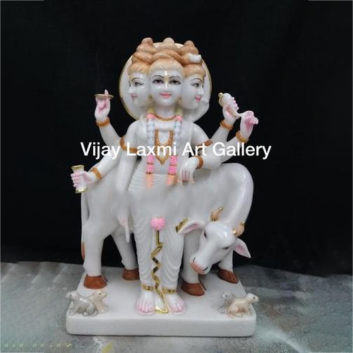 Dattatreya Marble Moorti With Cow - Finishing: Polishing