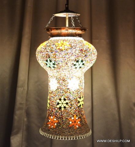Golden Mosaic Finish Glass Wall Hanging Lamp