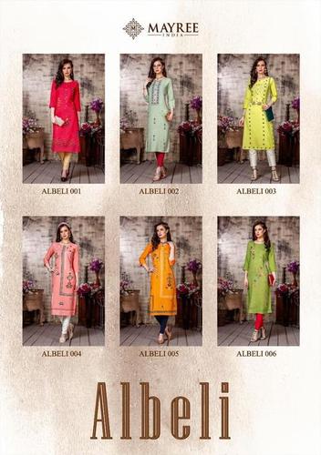 Mayree-India By Albeli - 14 Kg Slub Rayon, Straight Kurti in Sizes M(19) to 3XL(23) | 3-4th Sleeve, Printed Pattern for All Seasons