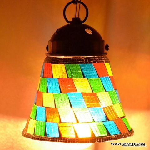 Multicolor Decorated Glass Handmade Mosaic Hanging Lamp