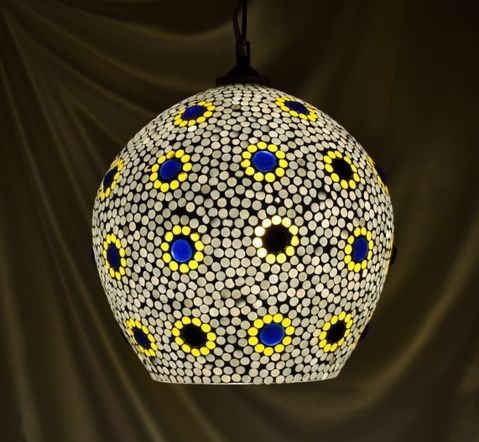 Gray And Blue Decorated Glass Mosaic Wall Hanging