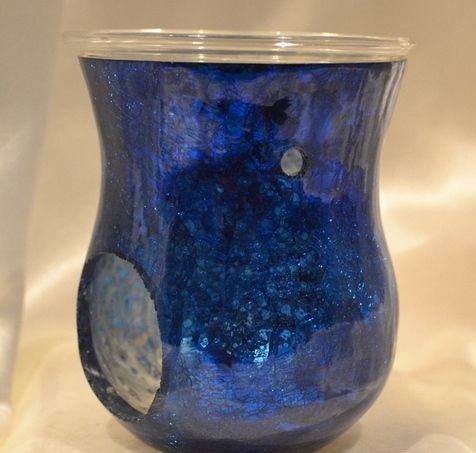 Blue Glass Silver Candle Oil Burner