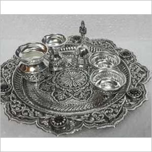 Polished 925 Silver Article  Pooja Thali Set