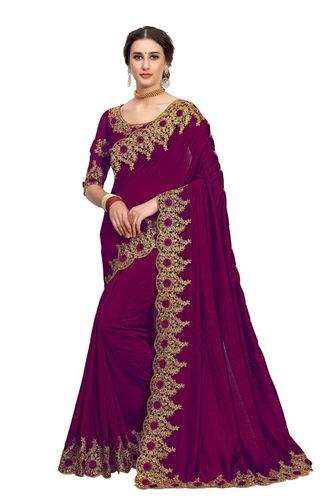 Purple Rose Butti Embroidery Work Saree