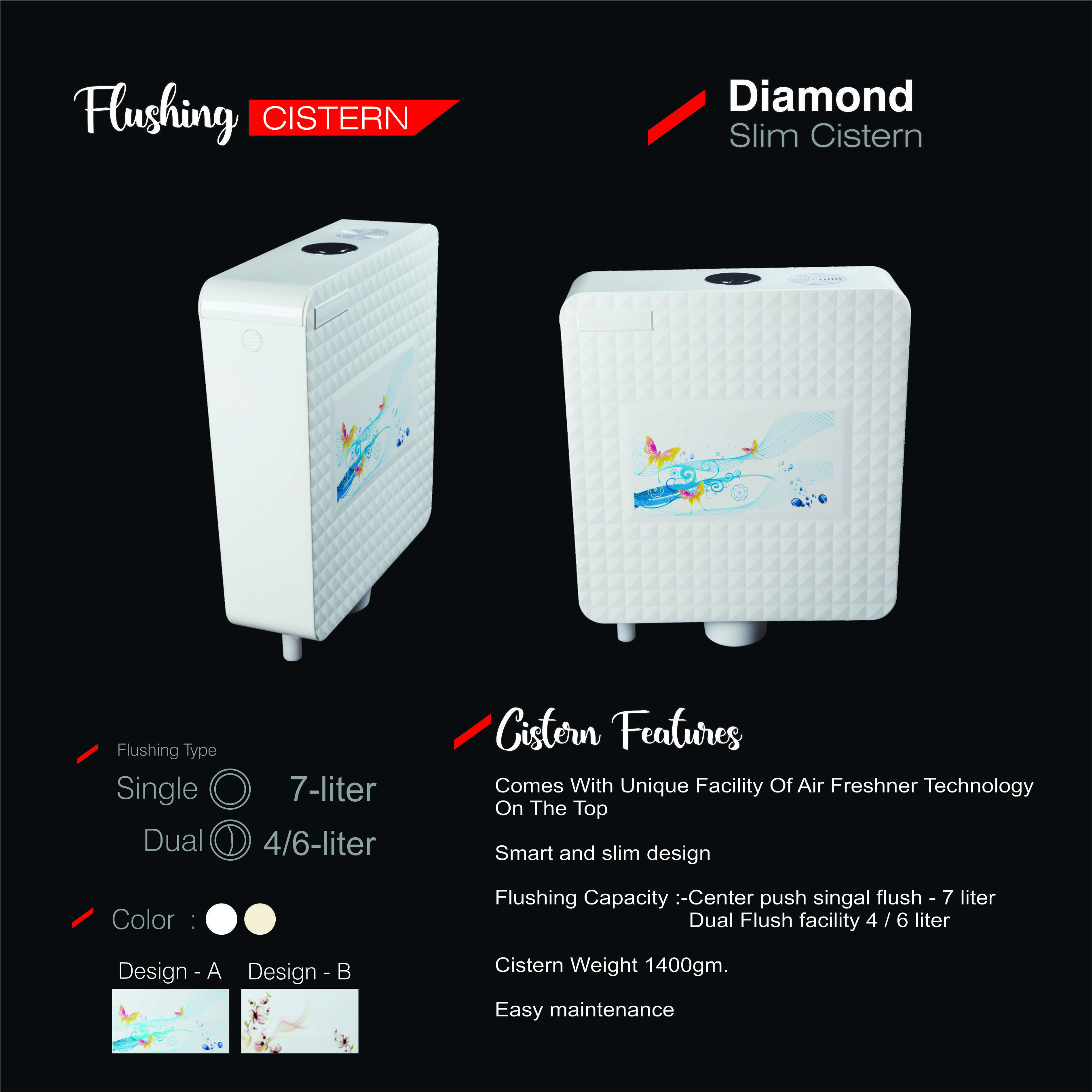 Diamond Slim Singal Flushing Cistern
