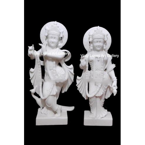 Plain White Radhe Krishna Marble Statue