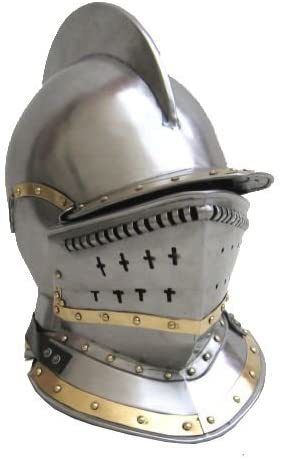 B005lqan2s Bergonet Knight's - Jousting Closed Helmet In Steel Brass Trim