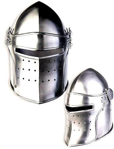 B06XSCLF9Z Medieval Renaissance Detachable Visor Barbute 18 Guage Functional Helmet Armor Silver