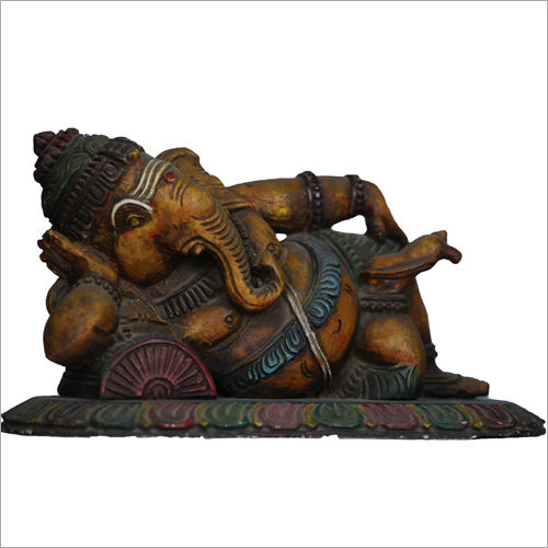 Wooden Ganesh Painted Statue