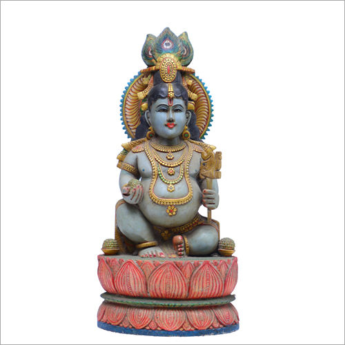 Wooden Krishna Painted Statue
