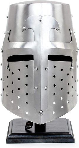 B084ZKBTWM Great Helm Crusader's Steel Brushed Polished Medieval Helmet | Costume Play Head Wear for Larps