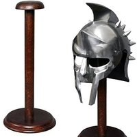 B01LZDSUCY 17" Solid Wood Display Stand for Medieval Helmet Roman Viking Helm Round Base