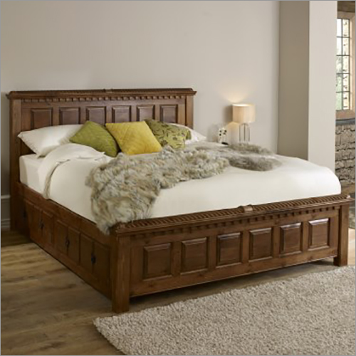 Wooden Bed - Solid Wood, Single Size, Brown Finish | Durable Craftsmanship, Indian Style Design, Spacious for Comfortable Sleep