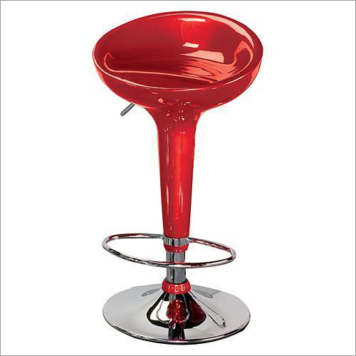Office Cafe Chair - HDPE & Stainless Steel, Glossy Red Finish, Height Adjustable with Chrome Coating and Foot Rest Solutions