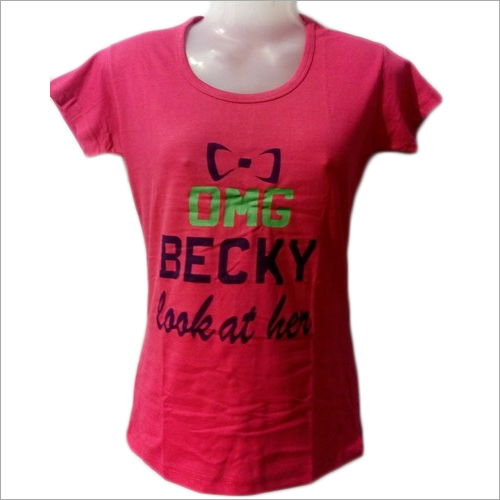 Ladies Half Sleeves T-Shirt - Cotton, O-Neck, Pink | Short Sleeves, Printed Design for Elegant Female Wardrobe Essentials