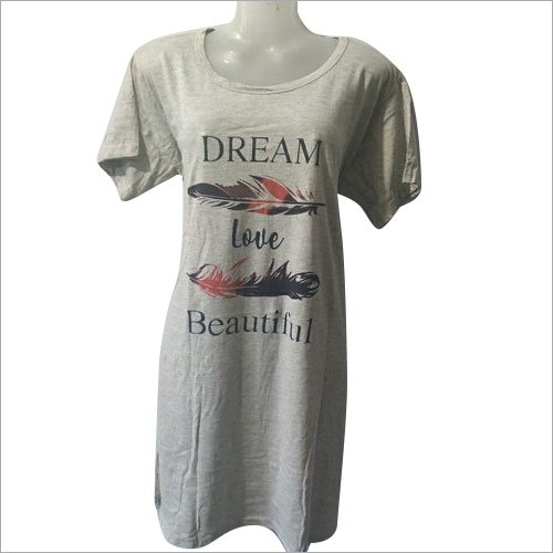 Ladies Long Printed T-Shirt - Cotton, Sizes 42/44/46, Colors: White & 7 Differentiated Shades | O-Neck Collar, Short Sleeve Design, Stylish Printed Pattern