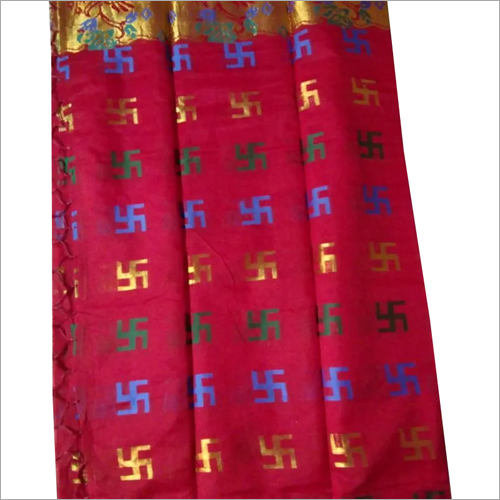 Casual Ladies Red Swastik Handloom Sarees
