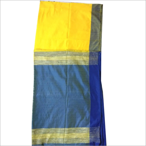 Blue-Yellow Ladies Handloom Pattu Pallu Ghicha Work Sarees