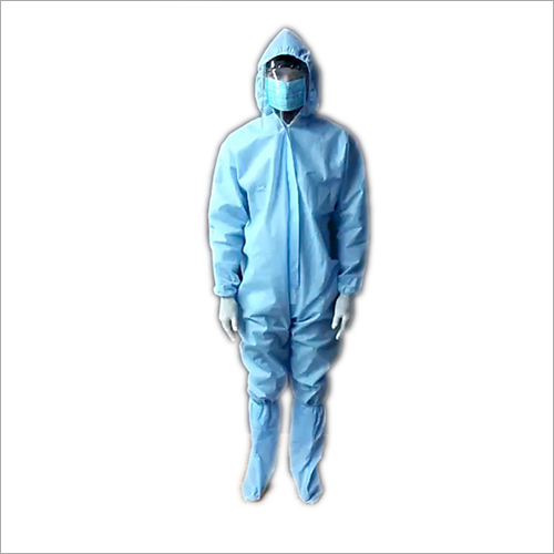 60/70 GSM PPE Suits - Laminated with Attached Head Cover & Shoe Cover | Unisex Blue Medical Application Safety Purpose