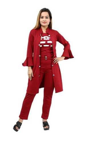 Red 3 Piece Shrug Dress For Women