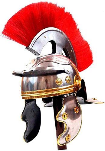 B0814l81qp Helmet W/red Plume Armor | Medieval Metal Replica Helm | Soldier Costume Gladiator Silver