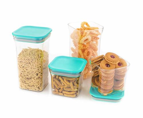 4 Pc Kit Kat Container Plastic Air Tight Unbreakable Square Storage Box/Cereal Dispenser Jar By NARIYA INTERNATIONAL