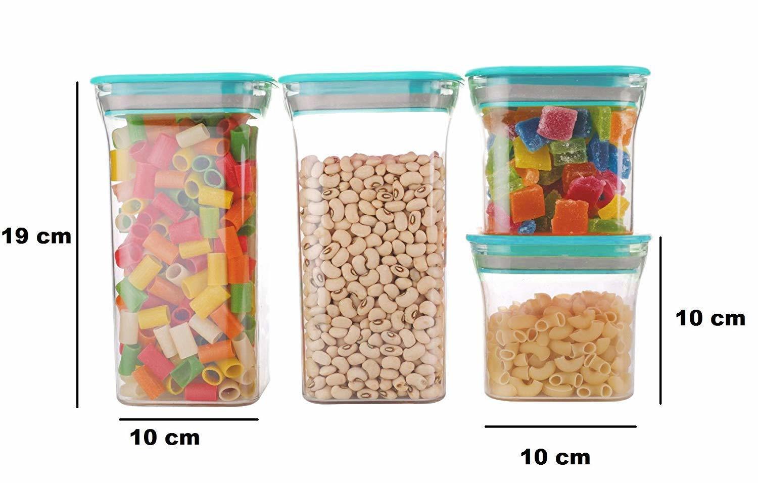 4 Pc Kit Kat Container Plastic Air Tight Unbreakable Square Storage Box/Cereal Dispenser Jar