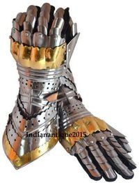 Armor Pair Brass Accents Gauntlet Gloves Medieval Knight Crusader Steel New By Thor Instruments