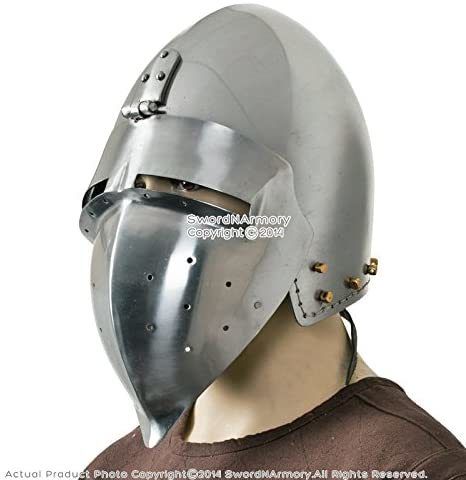 B00q88ktt0 Functional Medieval Helmet Combat Bascinet With Klapvisor 16g Steel Sca Larp