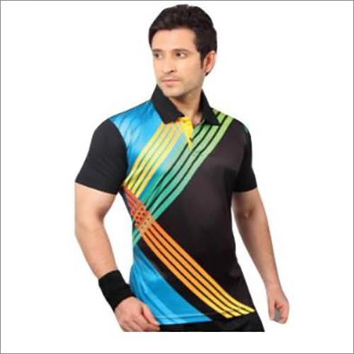 Mens Printed Sports T-Shirts - Polyester Sizes S-XXL Black Color | Slim Fit Long Sleeves Polo Collar