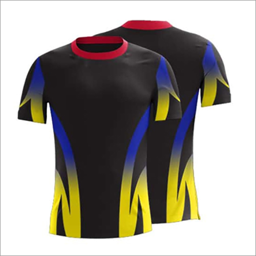 Mens Sports T-Shirts - Polyester Fabric, Short Sleeves, O-Neck Design | Black-Yellow Printed Pattern for Active Male Wearers