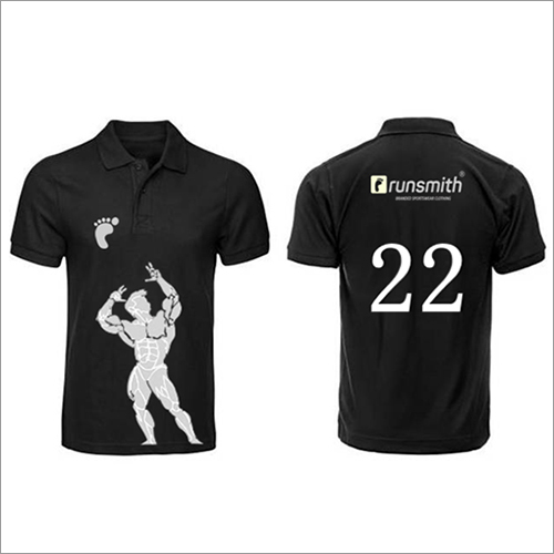 Mens Printed Polo T-Shirts - Polyester, Short Sleeves, Black | Polo Collar, Half Sleeves, Male, Sports Gym Wear for All Age Groups