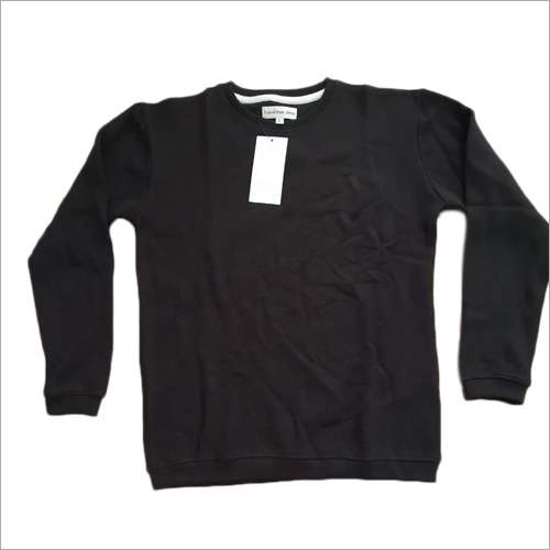 Mens Round Neck Sweatshirt - PC Fleece Material, Sizes L/ M/ XL/ XXL, Blue Color, Long Sleeves, Plain Pattern