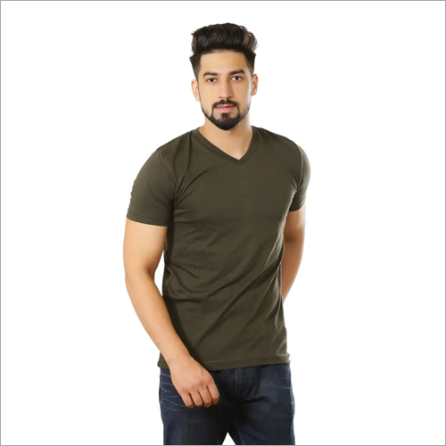Brown Mens V Neck Casual T-Shirt