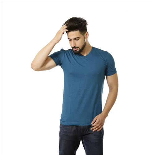 Blue Mens Regular V Neck T-Shirt