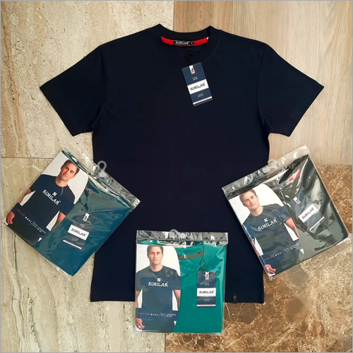 Blue Mens Round Neck Cotton T-Shirt