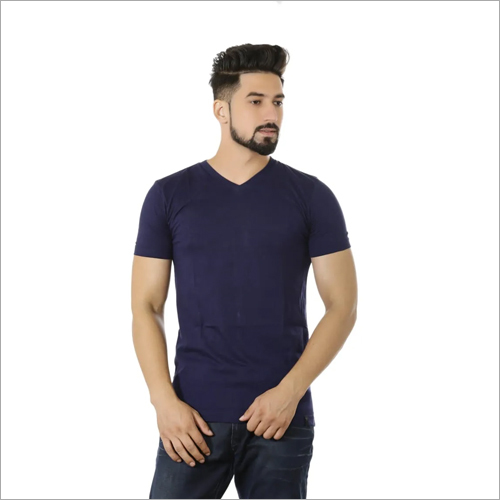 Blue Mens Slim Fit V Neck T-Shirt