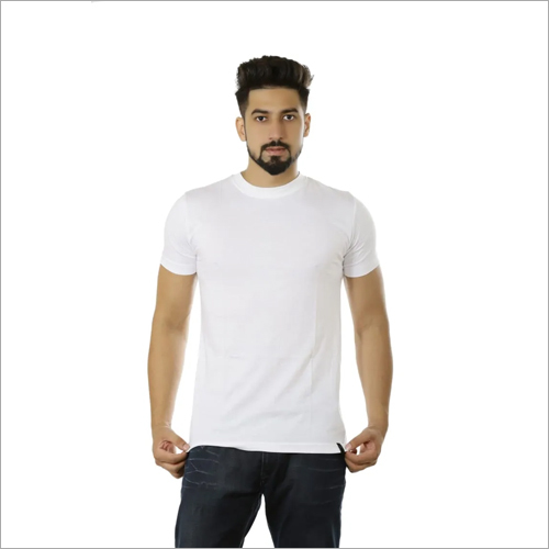 Mens White Round Neck T-Shirt Gender: Male