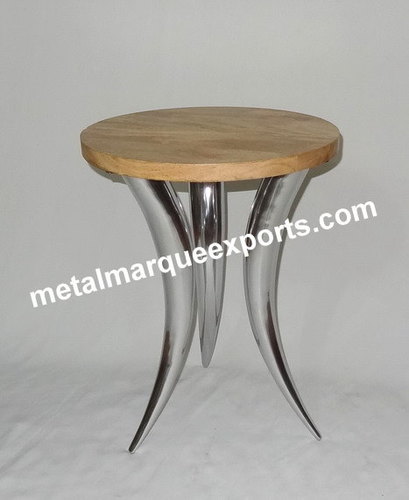 Aluminum Curved Legs Table With Wooden Top By METAL MARQUE