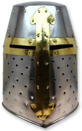 B00p2rbnqq Crusader Great Helm Medieval Knights Templar Helmet Armor - Carbon Steel Hand Forged