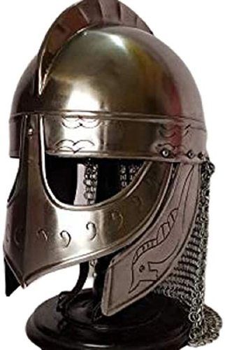 B083JBVJXN Viking Wolf Armor Helmet Silver Finish | Medieval Metal Knight Helmets | Wearable for Adult | Medieval Costumes Chainmail