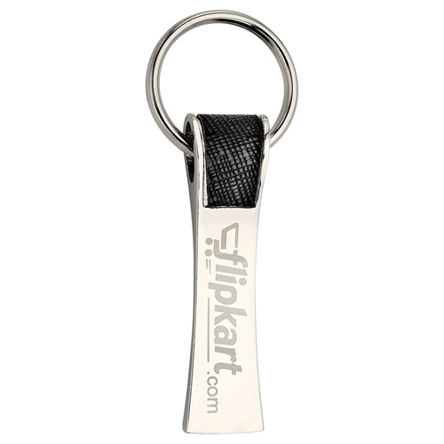 Promotional Zinc Keychain Laser Engraved With Leather Fitting