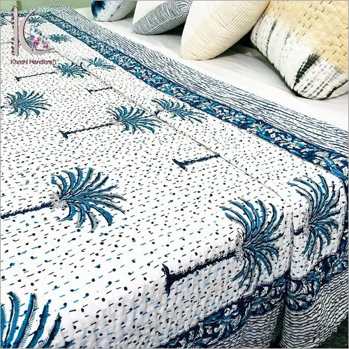 Details about   Indian Cotton Bedding Kantha Quilt Bed Cover Coverlet Hand Block Palm Tree Print 