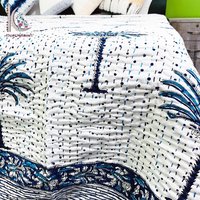 Cotton Hand Block Printed Palm Tree Kantha Bedspreads