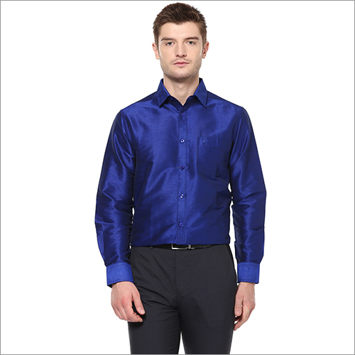 Washable Mens Blue Formal Silk Shirt