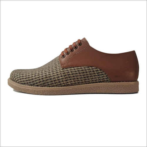 Brown Leather And Canvas Casual Shoes