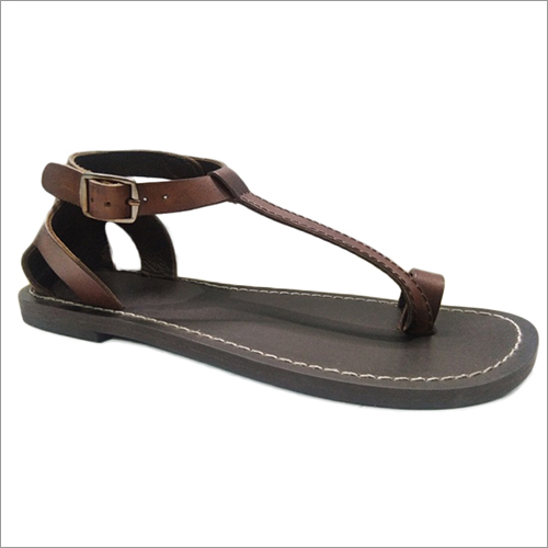 Black-Brown Ladies Leather Flat Sandal