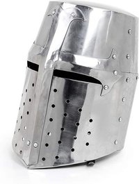 B08472L6KF Medieval Era Crusader Crucifix Design Great Helm Knight Steel Helmet | Perfect for LARP & Stage Theatrical Dramas | Props & Head Wear