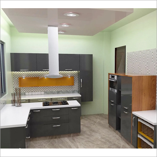 Modern Modular Kitchen - Wood and Steel with Artificial Marble Counter Top | Durable, Eco-Friendly, Easy to Clean, Water Resistant, Folding Door Design, Includes High Basket and Corner Basket