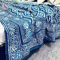 100% Cotton Indigo Kantha Bedspread Bed Cover